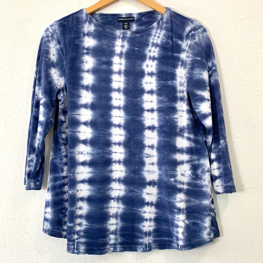 American Living Tie Dye Quarter Length Sleeve Crew Neck Top Size Medium